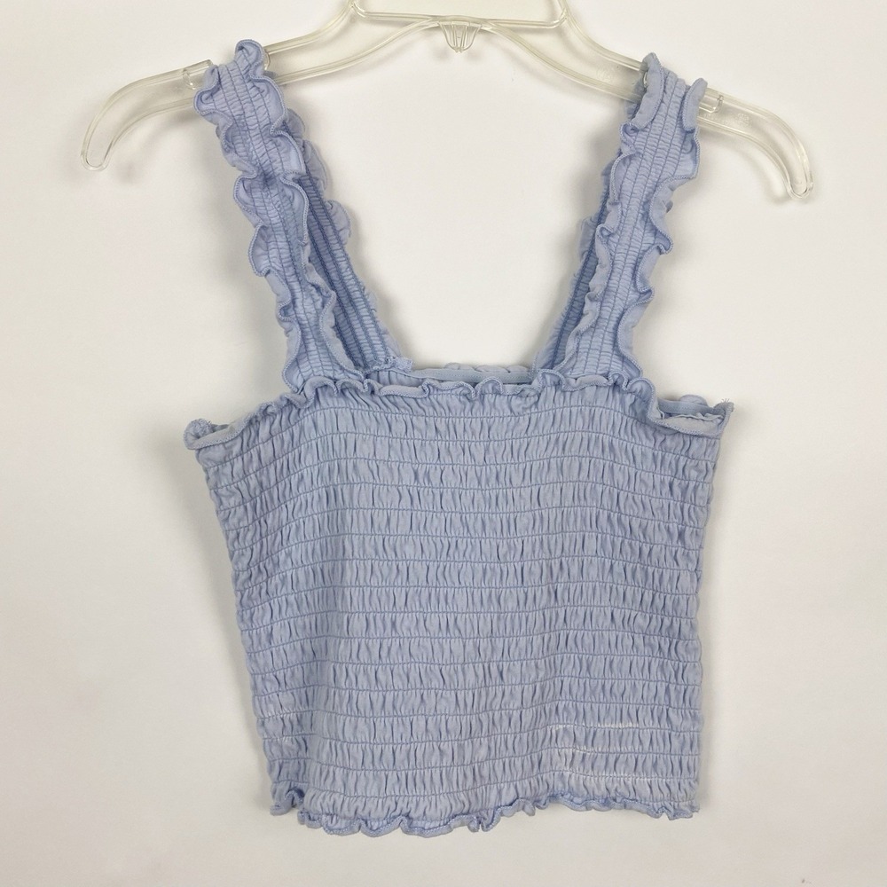 Hollister Smocked Ruffle Strap Square Neck‎ Tank Top Womens Small Light Blue